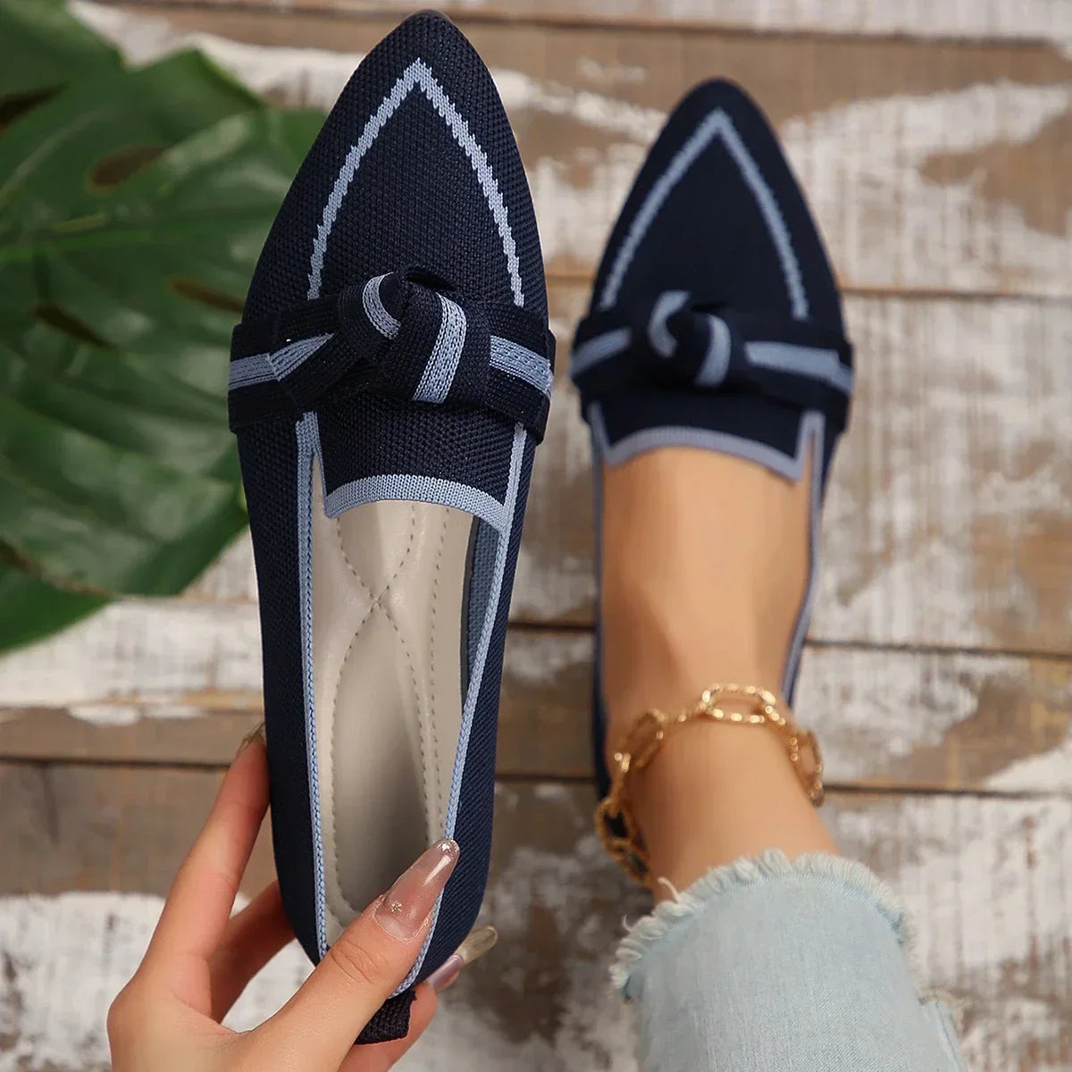 Casual Knitted Pointed Toe Loafers