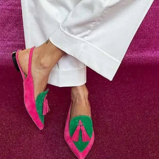 Pointy Toe Tassels Slingback Flat Shoes