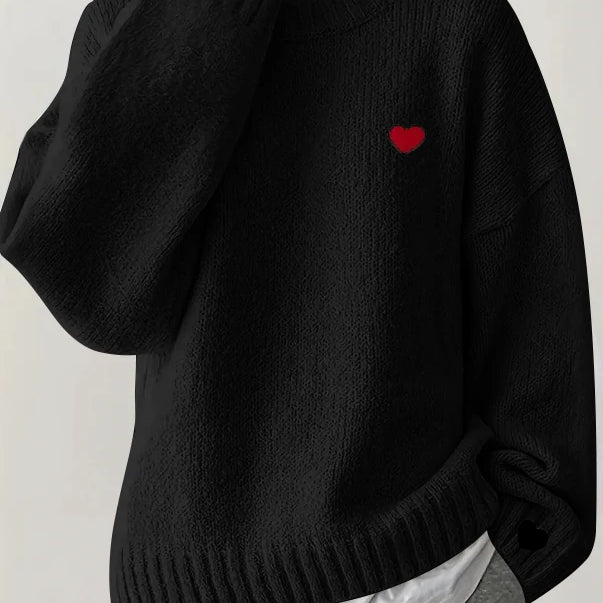 Red Heart Embroidery Knitted Sweater