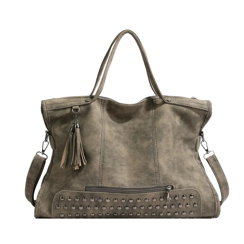 Smoky Rectangular Rivets Shoulder Bag