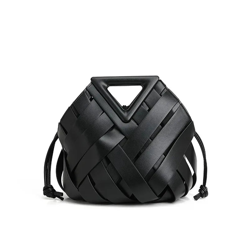 PU Leather Woven Shoulder Bag