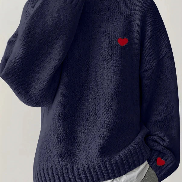 Red Heart Embroidery Knitted Sweater