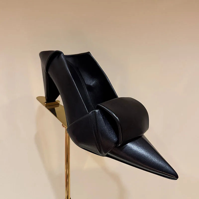 Origami Bow Pointed Toe Mule Heels