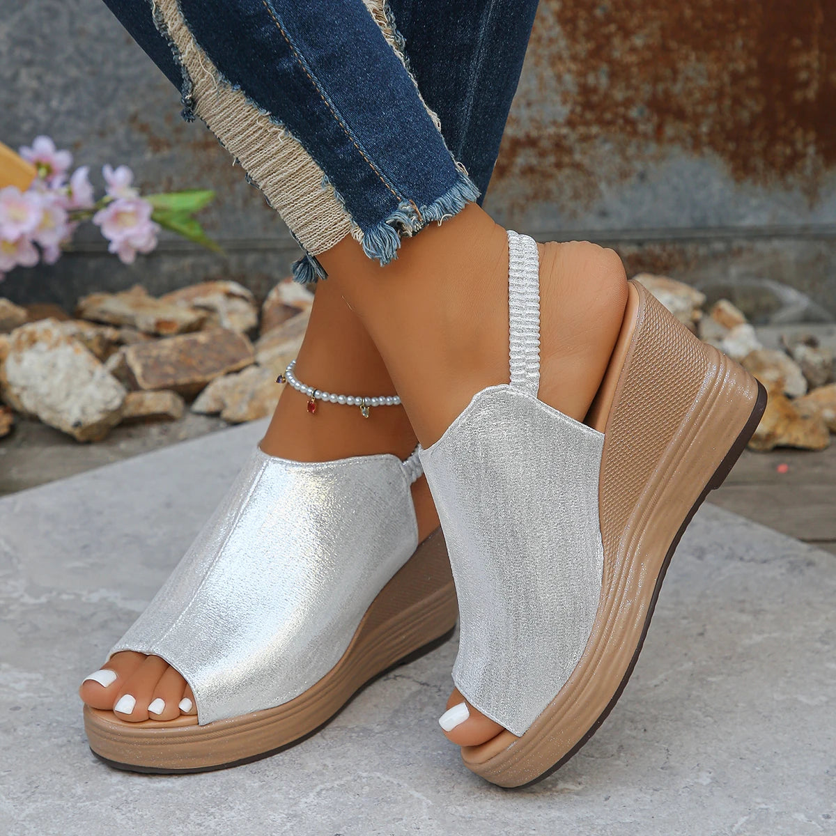 Casual Roman Style Leather Wedges Sandals