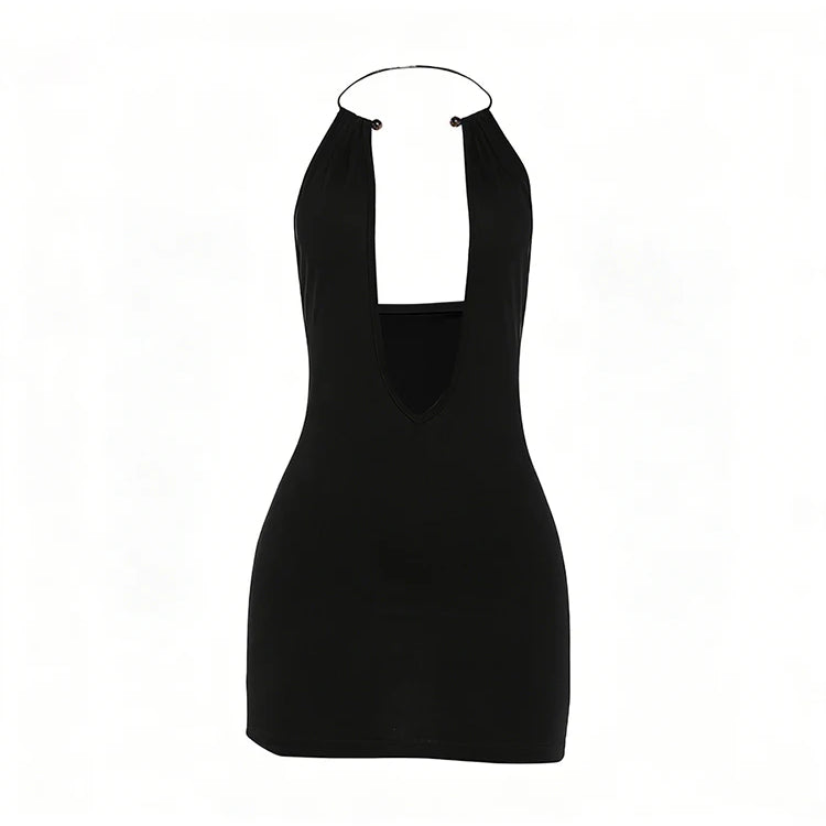 Sexy Backless Metal Ring Mini Dress