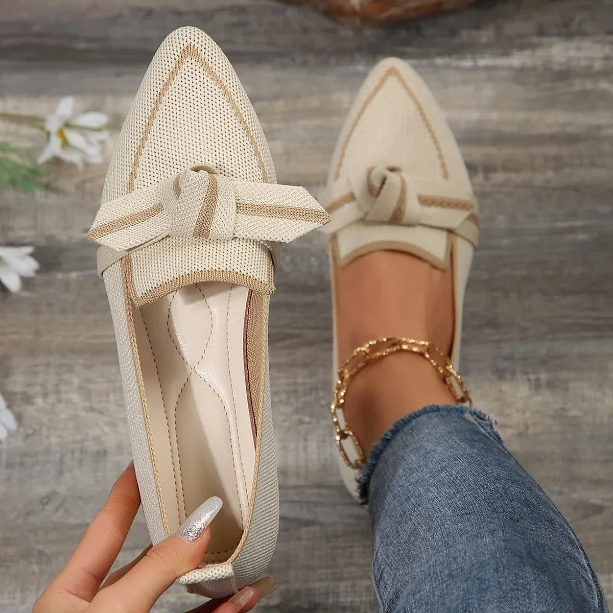 Casual Knitted Pointed Toe Loafers