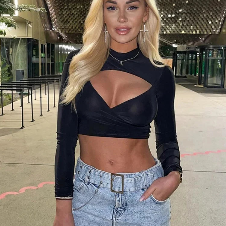 Hollow Out Long Sleeve Crop Top