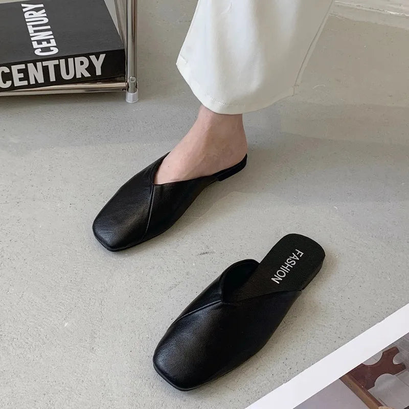 Square Toe Flat Mules Shoes
