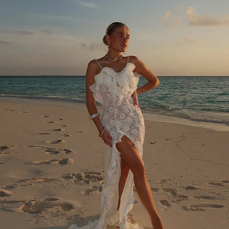 Sleeveless Hollow Ruffle Long Dress