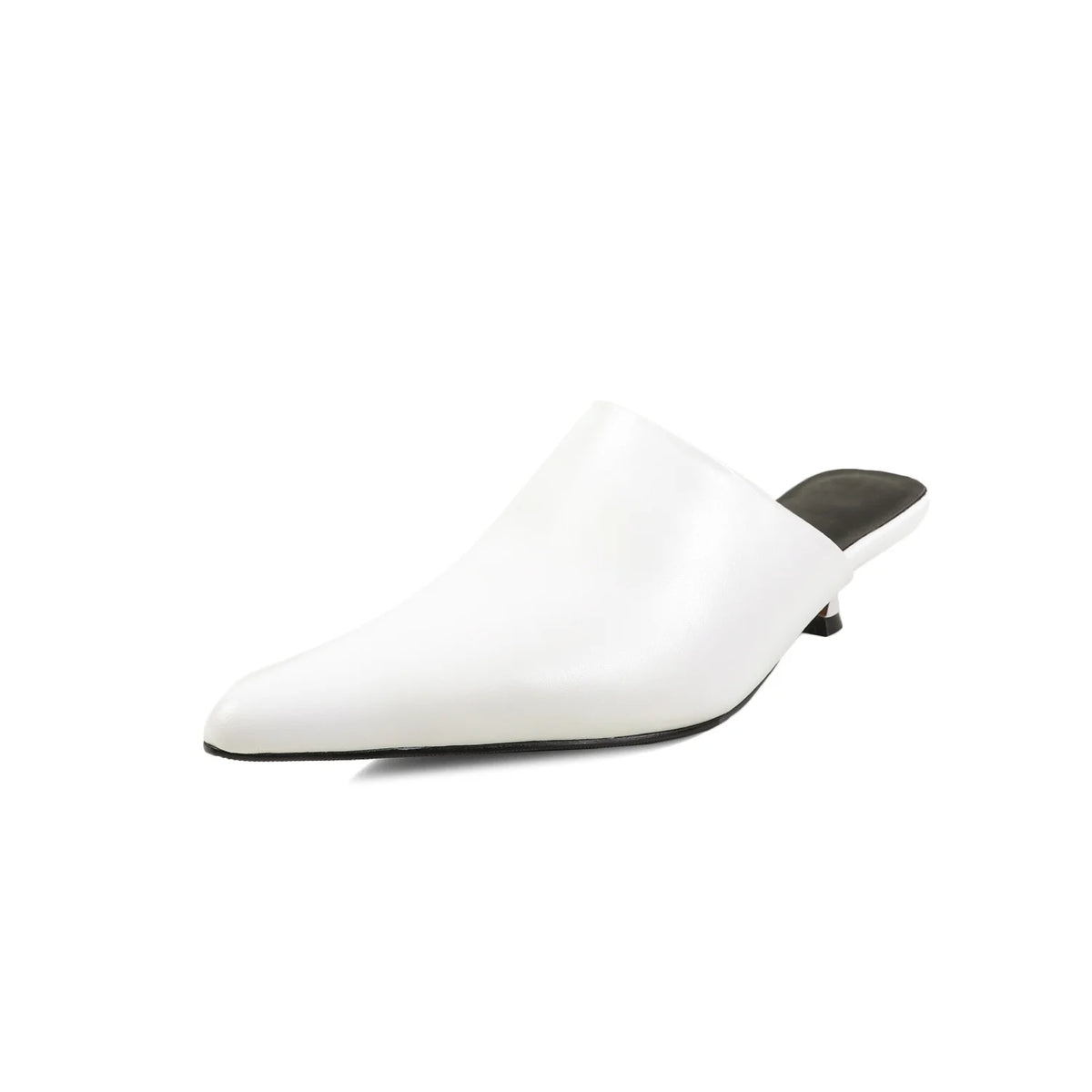 Pointed Toe Leather Mules Kitten Shoes