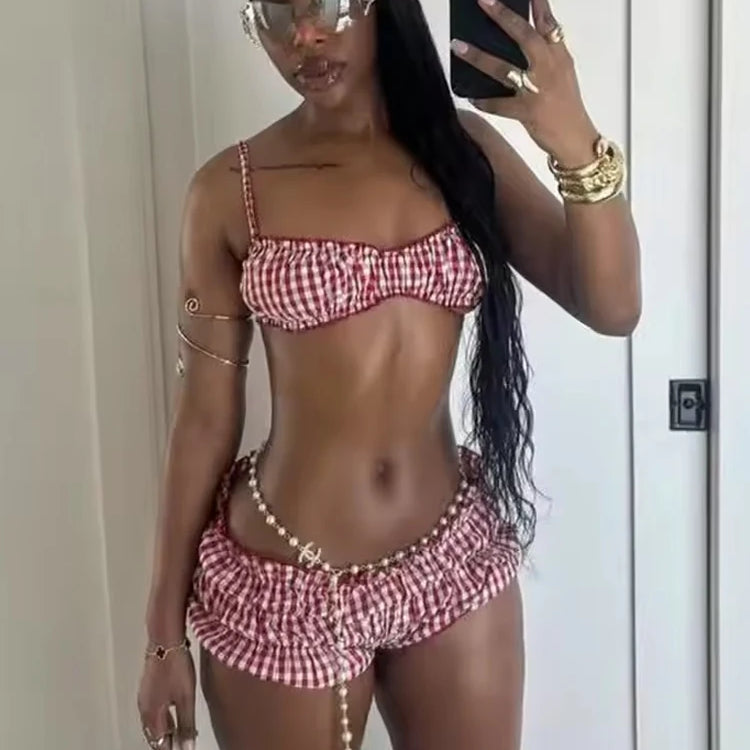 Ruched Stripe Beachwear Two-Piece
