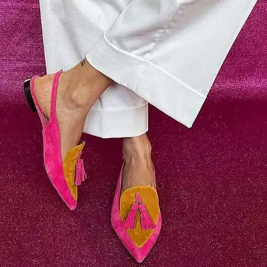 Pointy Toe Tassels Slingback Flat Shoes