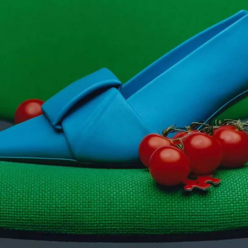Origami Bow Pointed Toe Mule Heels