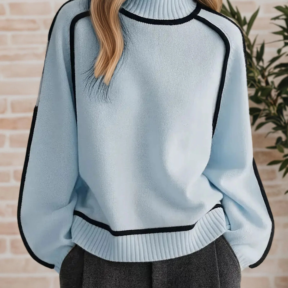Black Lined Pullover Soft Sweater