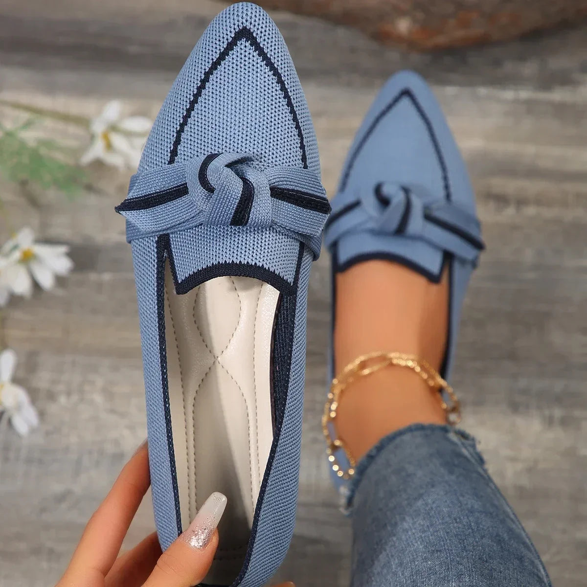 Casual Knitted Pointed Toe Loafers