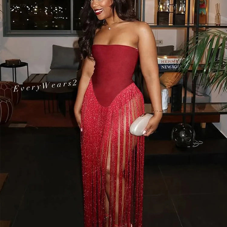 Strapless Tassel Sexy Bodysuit