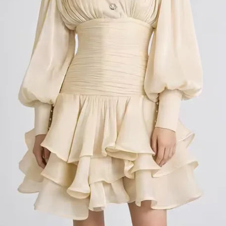 Elegant Solid Ruffles Mini Dress