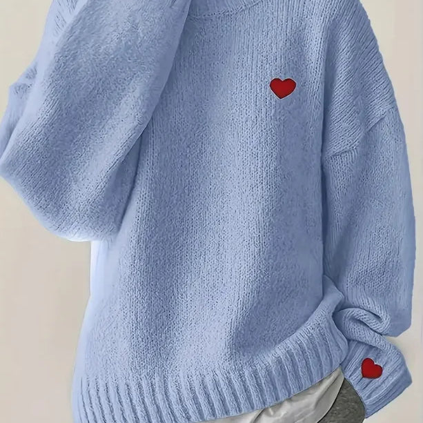 Red Heart Embroidery Knitted Sweater