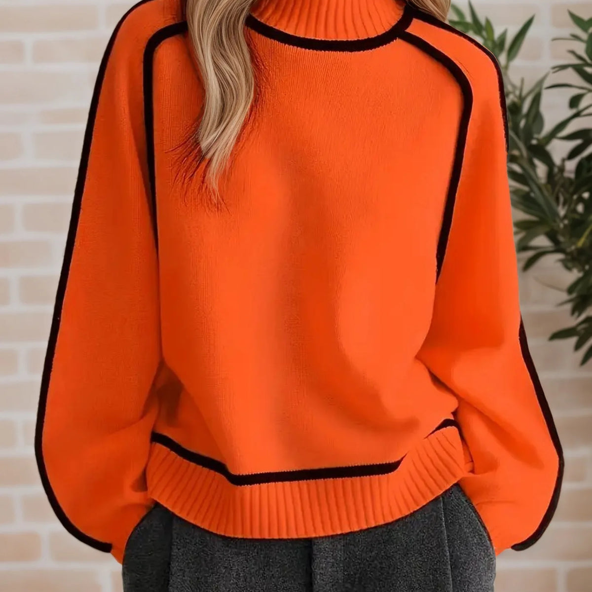 Black Lined Pullover Soft Sweater