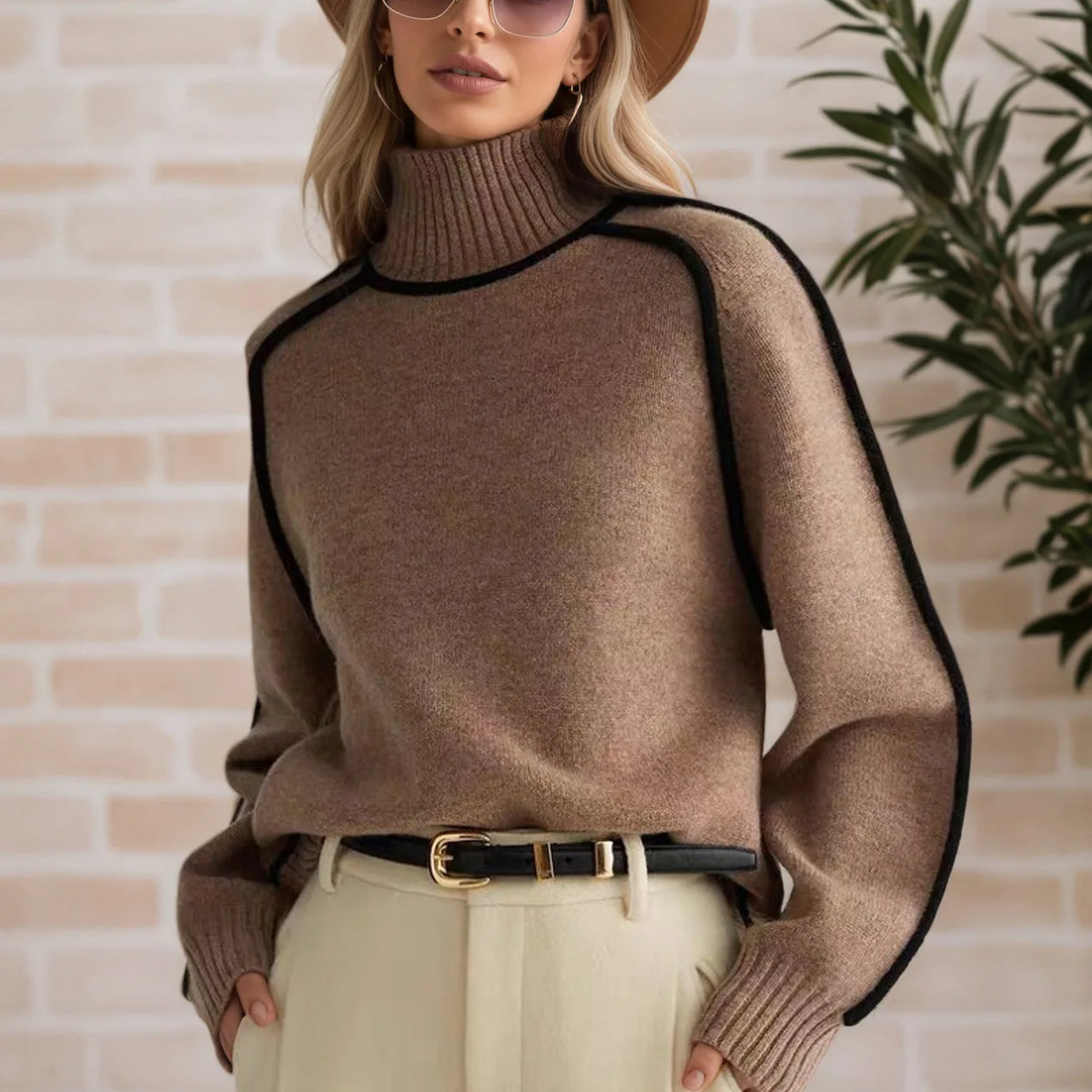 Black Lined Pullover Soft Sweater