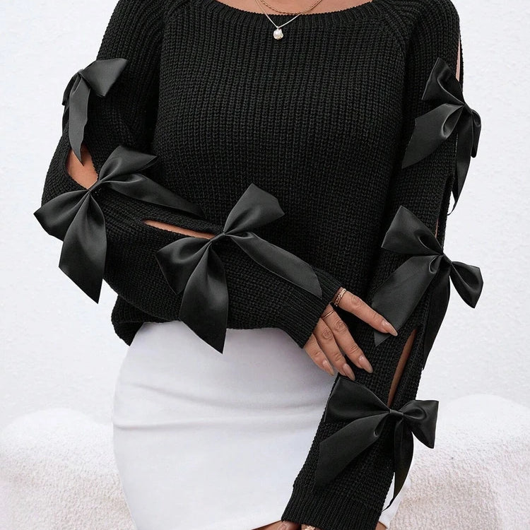 Bows Detail Raglan Sleeves Sweater