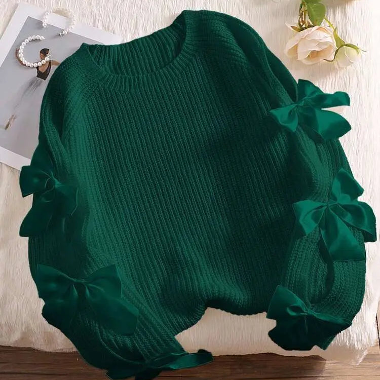 Bows Detail Raglan Sleeves Sweater