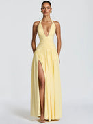 Halter Deep V Neck Backless Long Dress