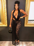 Sexy Backless V-Neck Lace Jumpsuit