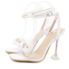 Pearl Beads Ankle Straps Heels Sandals