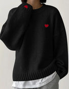 Red Heart Embroidery Knitted Sweater