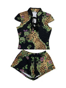 Leopard Floral Printed Shorts Set