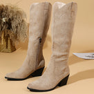 Khaki Flock Zipper Knee High Boots
