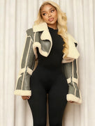 Textured Patchwork Faux Fur Jacket