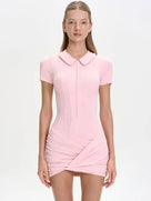 Solid Ruched Polo Collar Mini Dress