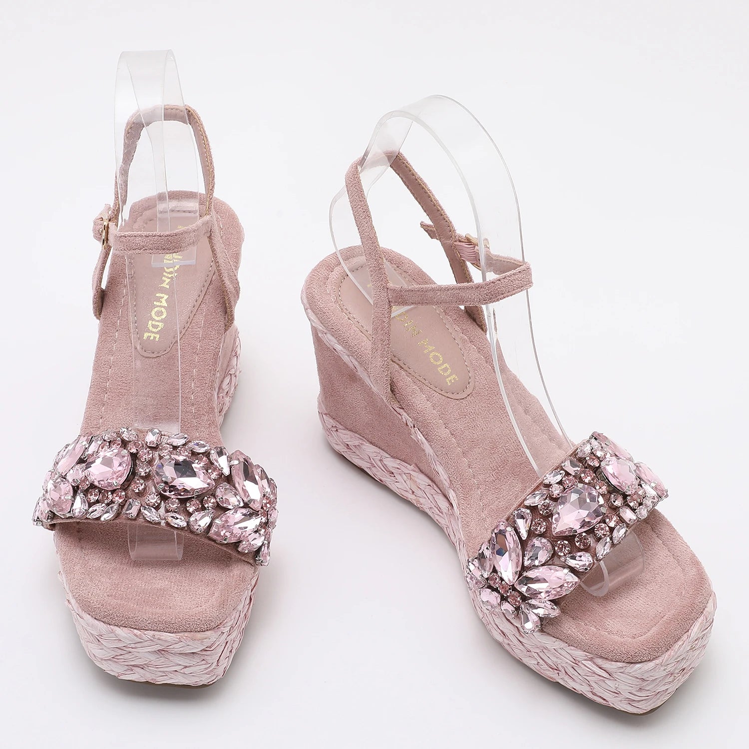 Rhinstones Velvet High Wedges Sandals