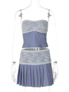 Polka Dot Lace Pleated Skirt Set