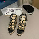 Roman Cane Rivet Wedges Sandals