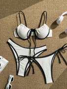 White Color Lace-Up Detailing Two Piece
