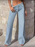 Light Blue Raw-Hem Straight-Leg Jeans