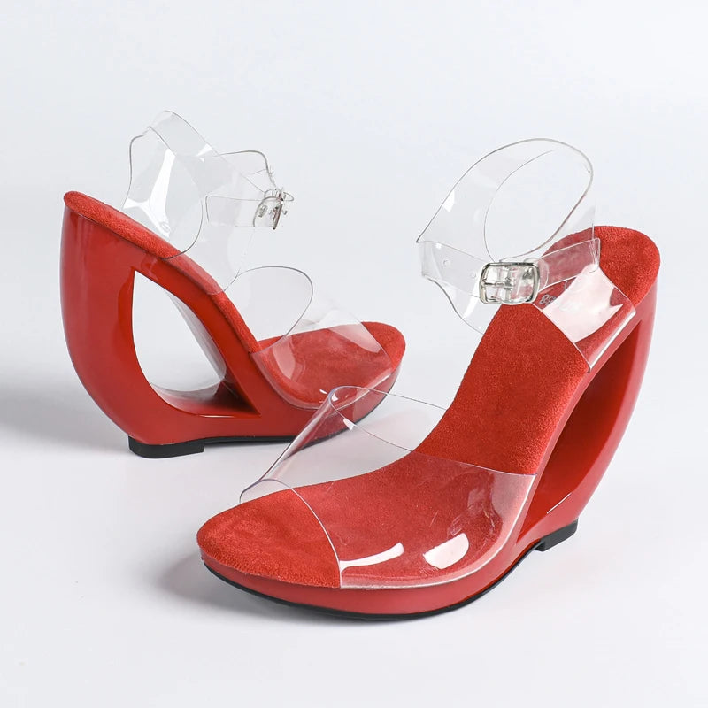 Transparent Buckle Strap Hollow Heels Sandals
