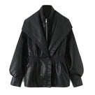 Lapel Zipper Cinched Leather Jacket