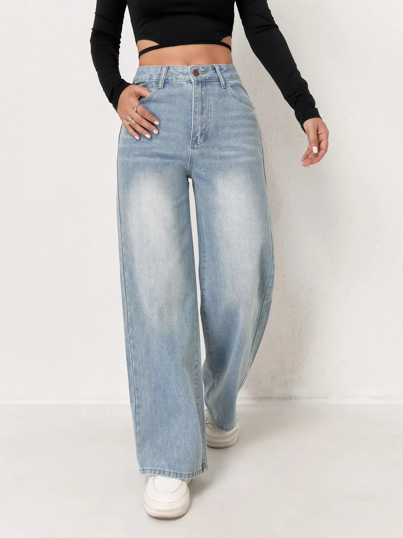 Basic Light Blue Wide Leg Jeans