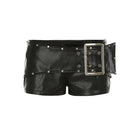 Sexy Rivet Buckle Belt Leather Shorts