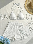 Ruched Halter Bikini Three-Piece Set