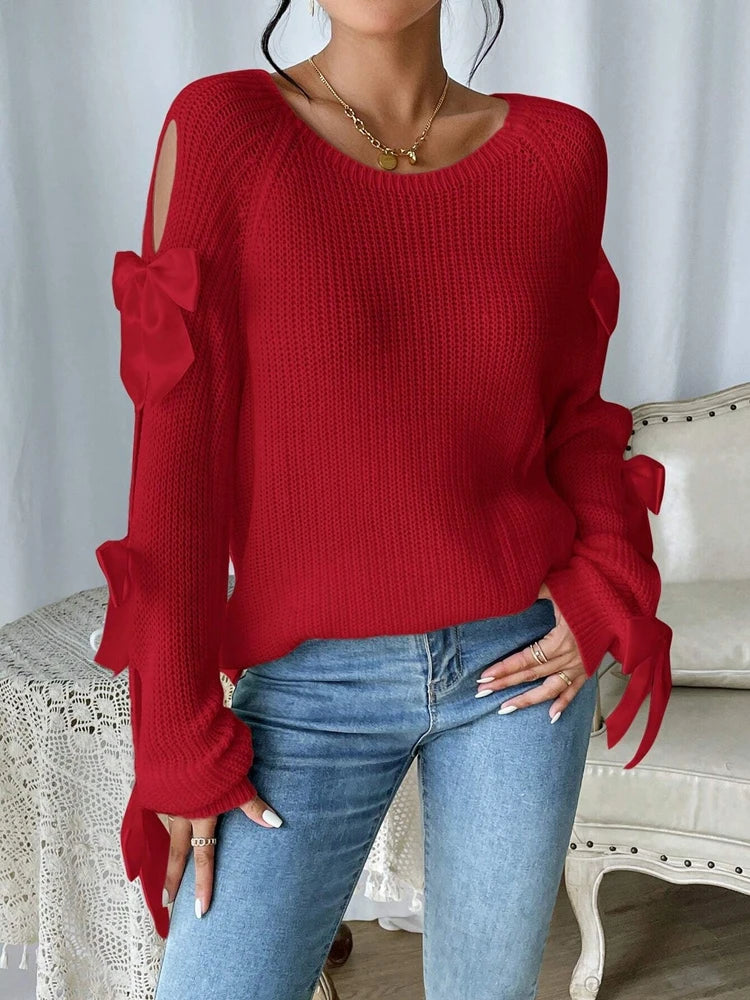 Bows Detail Raglan Sleeves Sweater