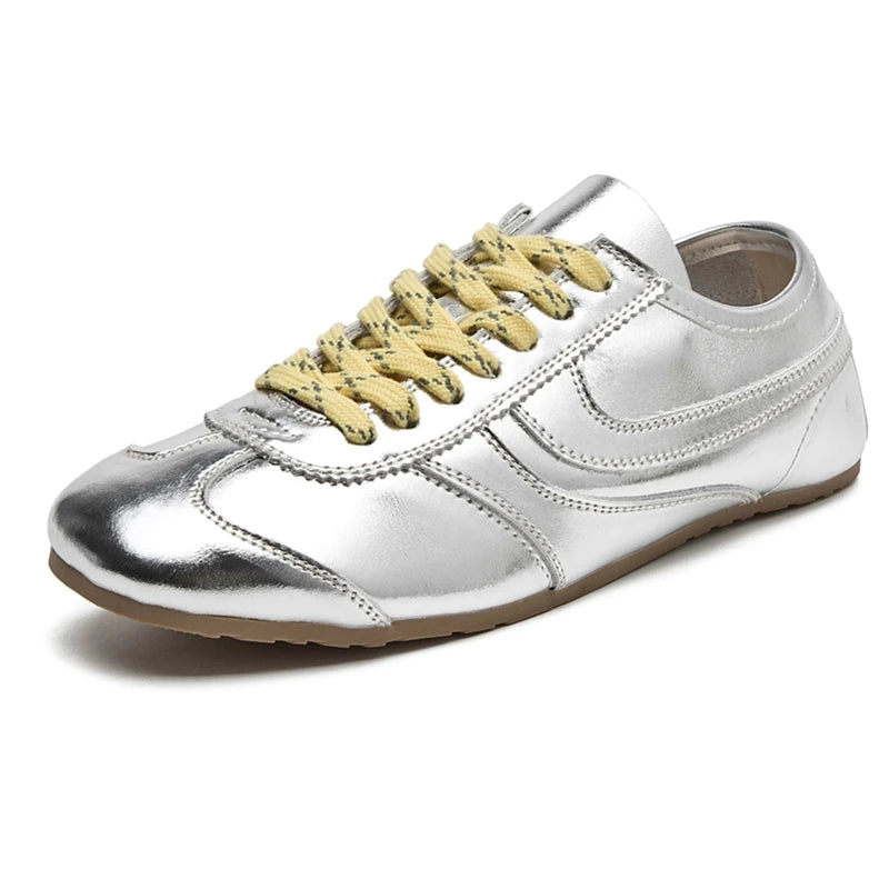 Solid Genuine Leather Lace-up Sneakers