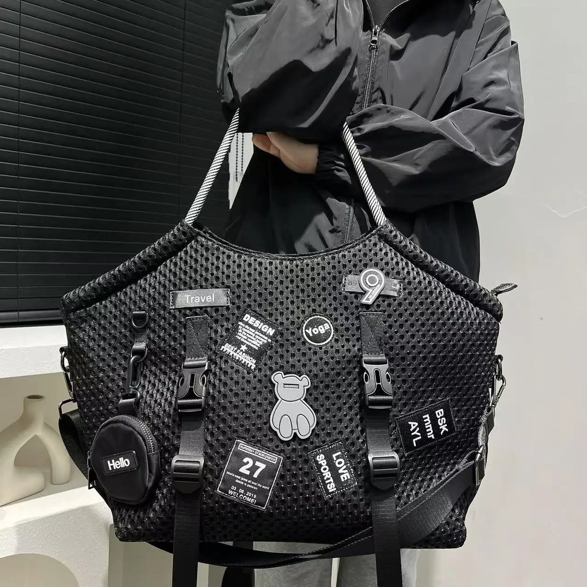Casual Patch Appliqué Top Handle Bag