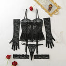 Black Lace Ruffles Harness Lingerie