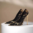 Golden Snake Pattern Pointed Toe Stiletto