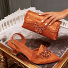 Rhinestone Matching Clutch Pointed-Toe Slingback Set